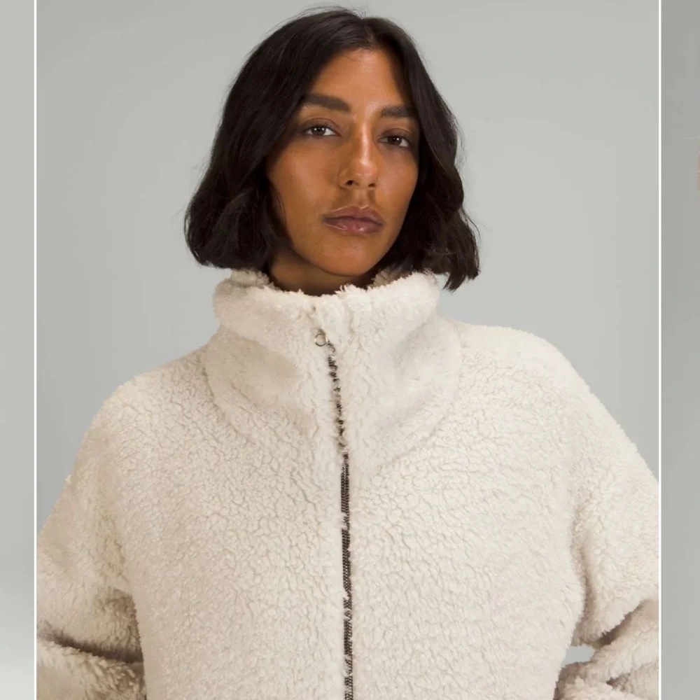 Lululemon Cinchable  Fleece Zip-Up Jacket (Like New) Size 10 White Opal